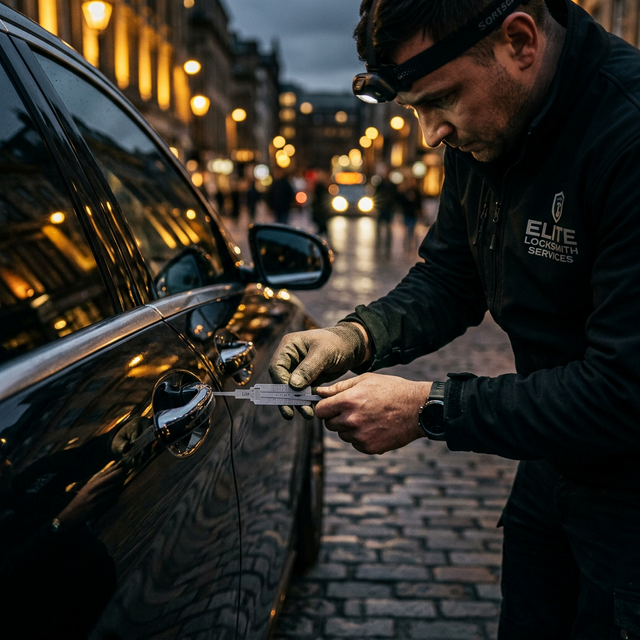 Técnico abriendo un coche de alta gama en Leganés con herramienta Lishi