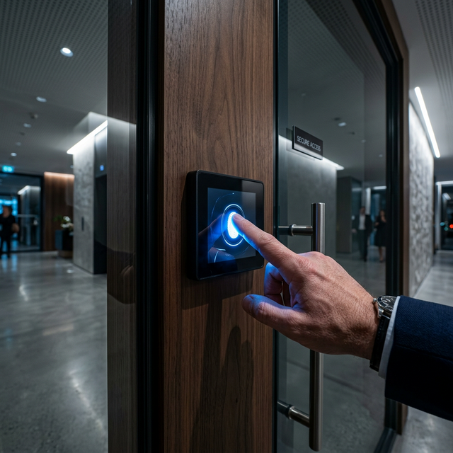 Lector de huella biométrica y mecatrónica para oficinas ejecutivas en Los Jerónimos