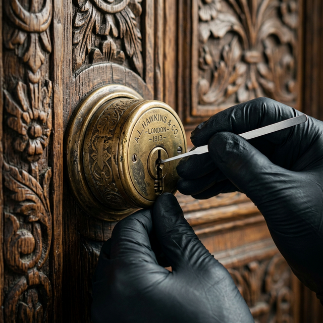 Apertura y reparación de cerradura histórica centenaria mediante ganzúa especializada