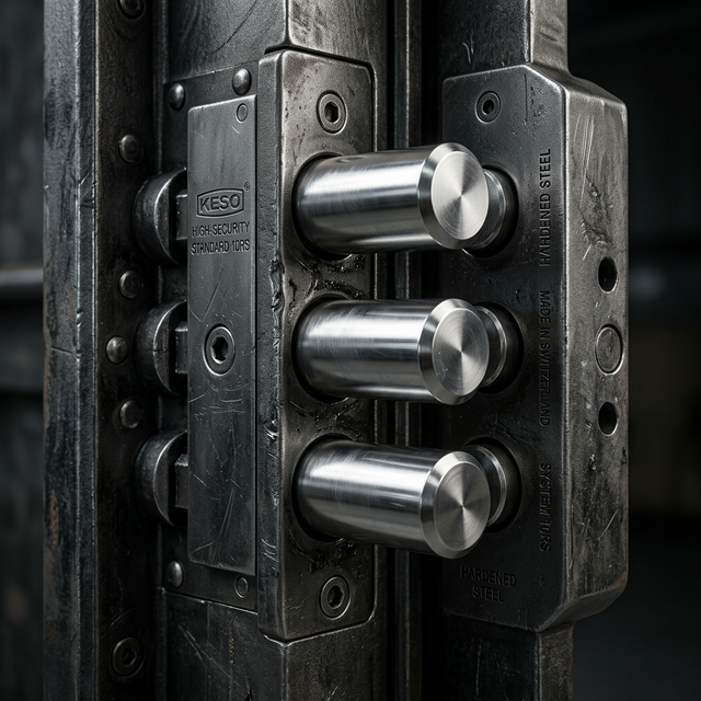 Detalle de extrema seguridad de bulones de acero en una puerta acorazada multipunto de gama alta